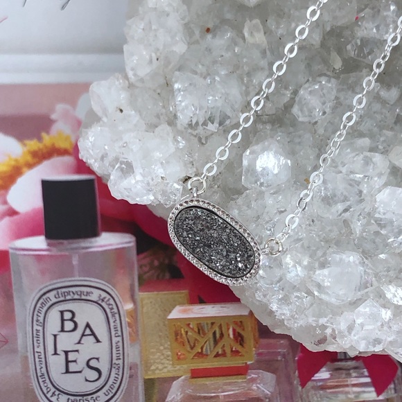 Silver Druzy Oval Necklace - Picture 4 of 6